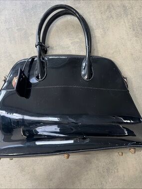 Black Patent Dome Satchel Handbag